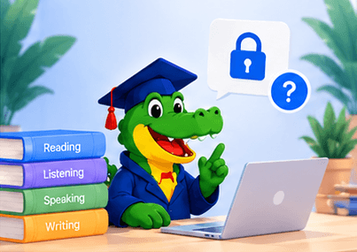 The LafaekTOEFL crocodile next to a lock and question mark